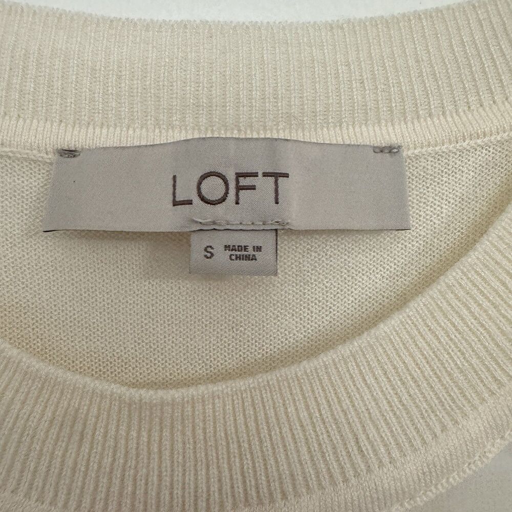 LOFT Ruffle Mesh wool blend Sweater S Crewneck Knit Polka Dot Minimalist - Picture 5 of 5